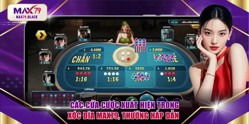 Các cửa cược xuất hiện trong Xóc Đĩa MAX79, thưởng hấp dẫn